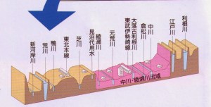 Der hier rosa markierte Teil ist die von Überflutungen betroffene Fläche. Sieht aus wie ein Teller. Quelle: Brochschüre vom Januar 2014.